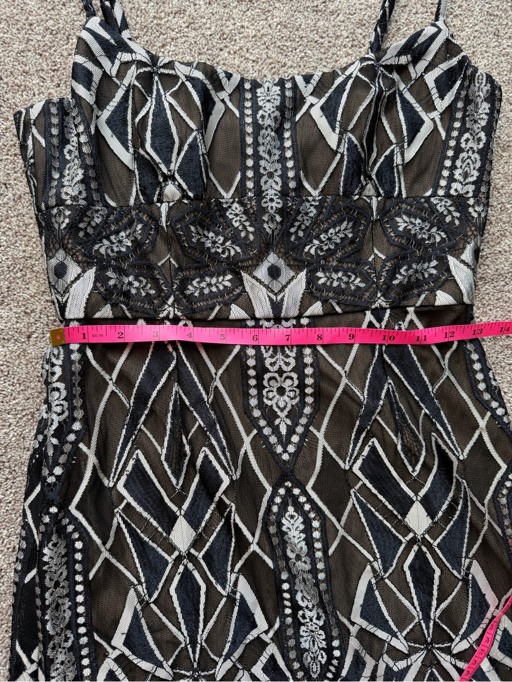 BCBGMaxAzria Black and Silver Metallic Geometric Lace Midi Dress - Picture 10 of 15
